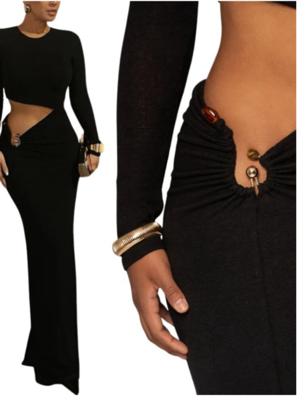 JLUXLABEL Summer Romance Cutout Side Long Sleeve Maxi Dress Black Size Large NEW - Picture 6 of 16